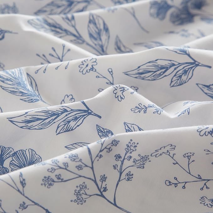 mixinni Blue Flower Duvet Cover Full Leaves Pattern 100% Cotton Full Size - Image 4