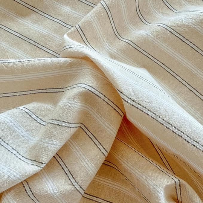 PinkMemory Beige Striped Duvet Cover Set King 100% Washed Cotton Beige Striped - Image 7