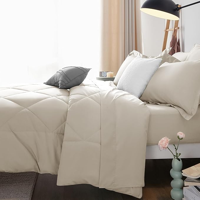CozyLux King Size Comforter Set Oatmeal - Image 9