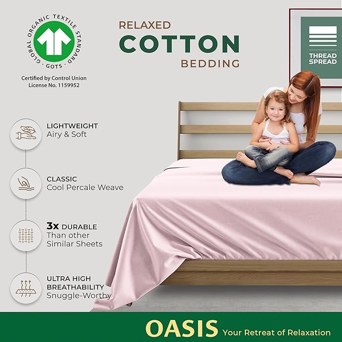 THREAD SPREAD 100% Organic Cotton Percale Flat Sheet Queen Size - Image 2