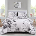 Luxudecor Floral Comforter Set King Size 7 Piece, Elegant Ink Comforter Bedding by Luxudecor