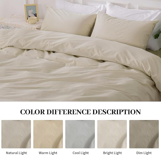NEXHOME PRO Duvet Cover Set 100% Washed Cotton Full Size Linen Feel Textured - Image 2