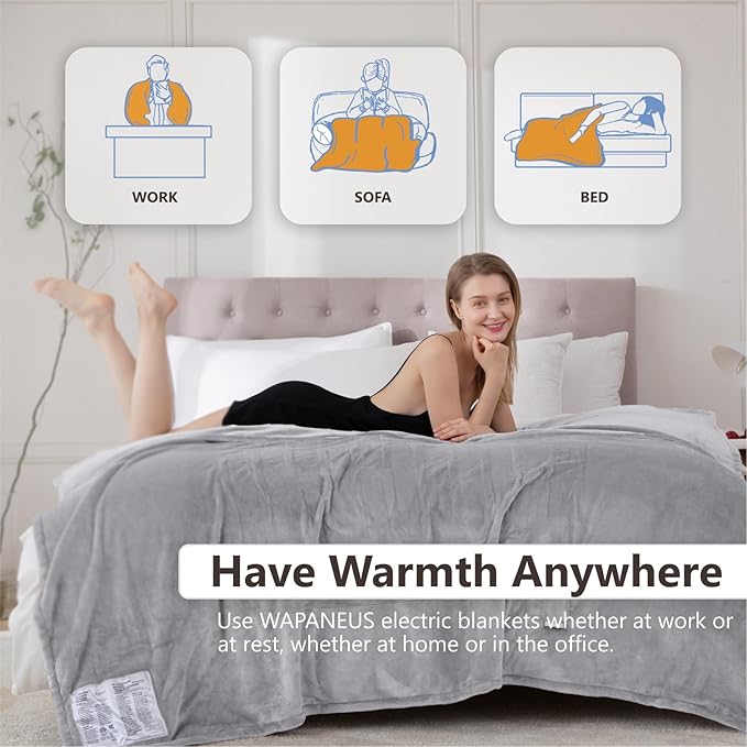 Wapaneus Heated Blanket Electric Blanket 62" x 84" Twin Size - Image 4