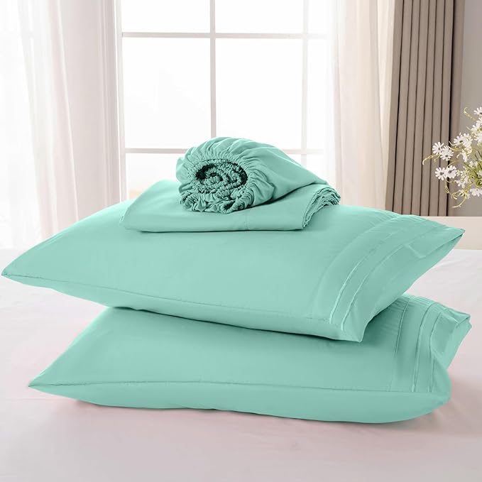 ROSE&RISY Light Green Full Sheet Set, 4 Pieces Soft Bedding Sheet Set, - Image 6