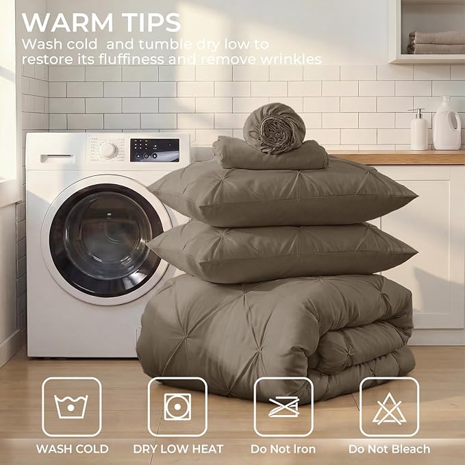 Sasttie Twin XL Comforter Set, 5-Piece Bed in a Bag, Pintuck Bedding Sets - Image 9