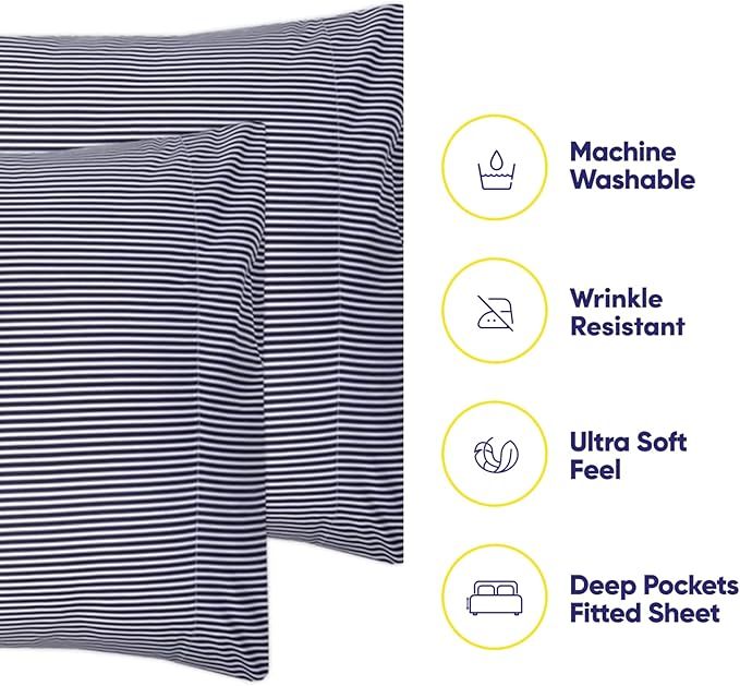 Queen Sheets Stripe Navy - Image 3