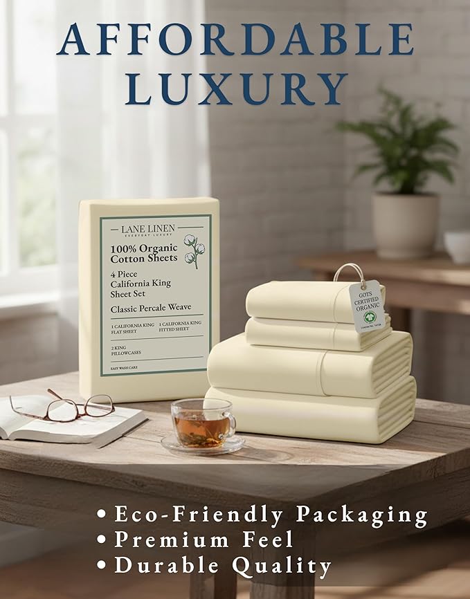 LANE LINEN 100% Organic Cotton California King Sheets Set, 4-Piece Pure Organic - Image 8