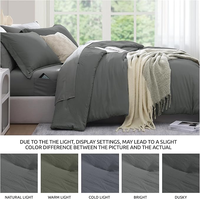 WRENSONGE Queen Comforter Set- 7 Pieces Soft Grey Bed in a Bag - Image 6