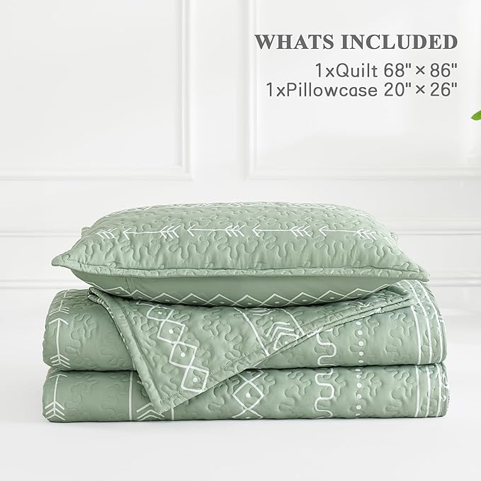 Andency Sage Green Twin Quilt Set, 2 Pieces Boho Lightweight Soft Striped - Image 8