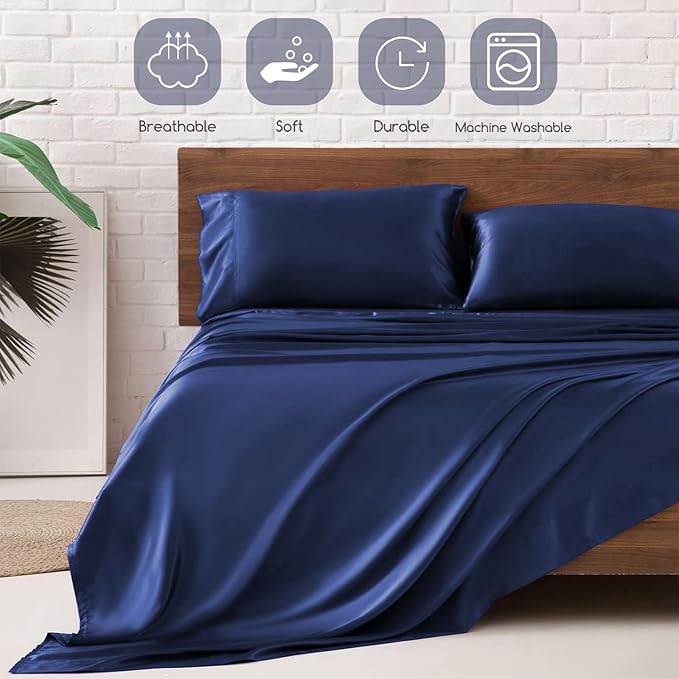 MR&HM Satin Bed Sheets, Queen Size Sheets Set - Image 5