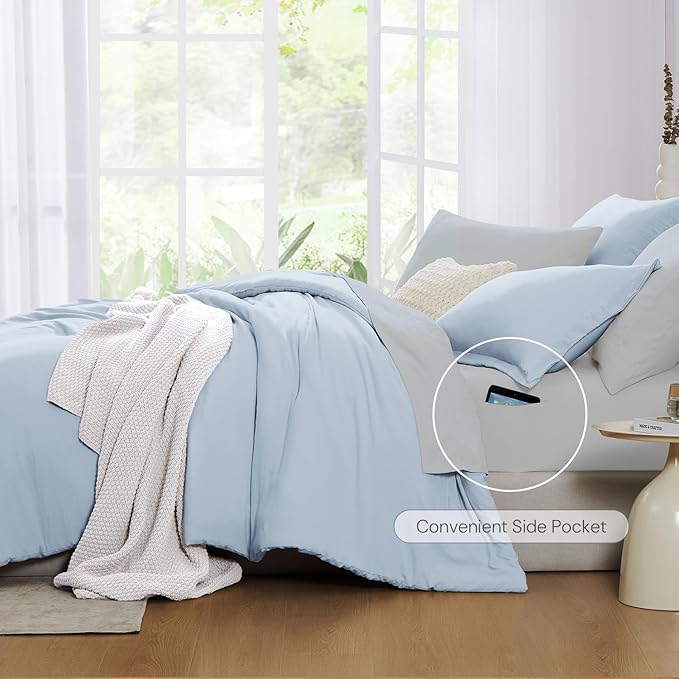 WRENSONGE Twin Comforter Set- 5 Pieces Ice Blue Twin Bed in a Bag, All Season - Image 5