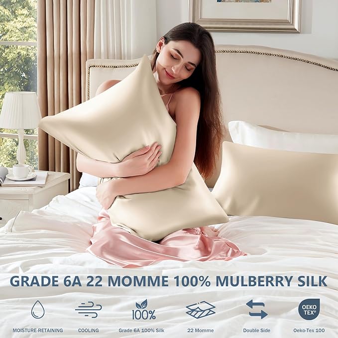 Silk Pillow Cases 2 Pack Queen Size Mulberry Silk Pillowcase Set of 2 - Image 6