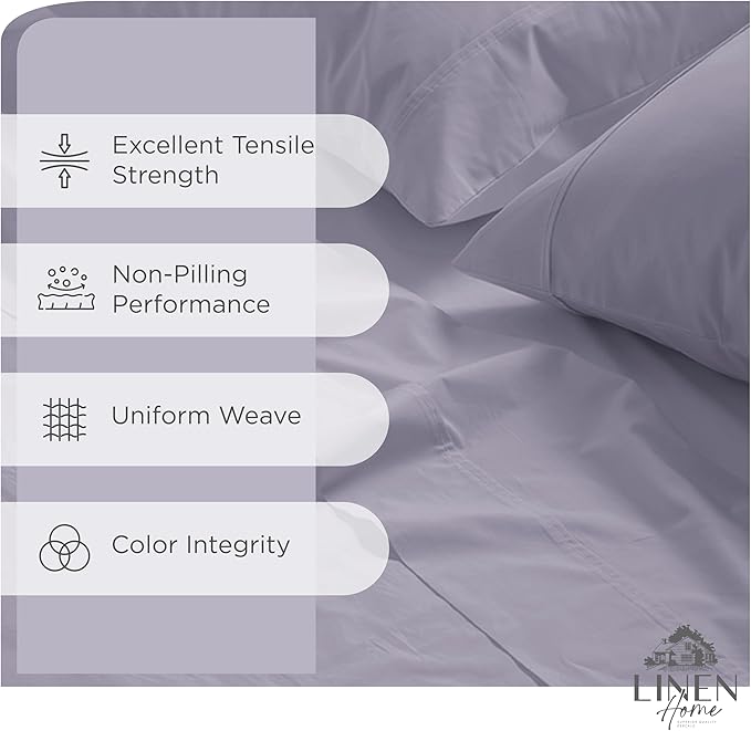 Linen Home 100% Cotton Percale Sheets Full Size, Prelude Purple, Deep Pocket - Image 2