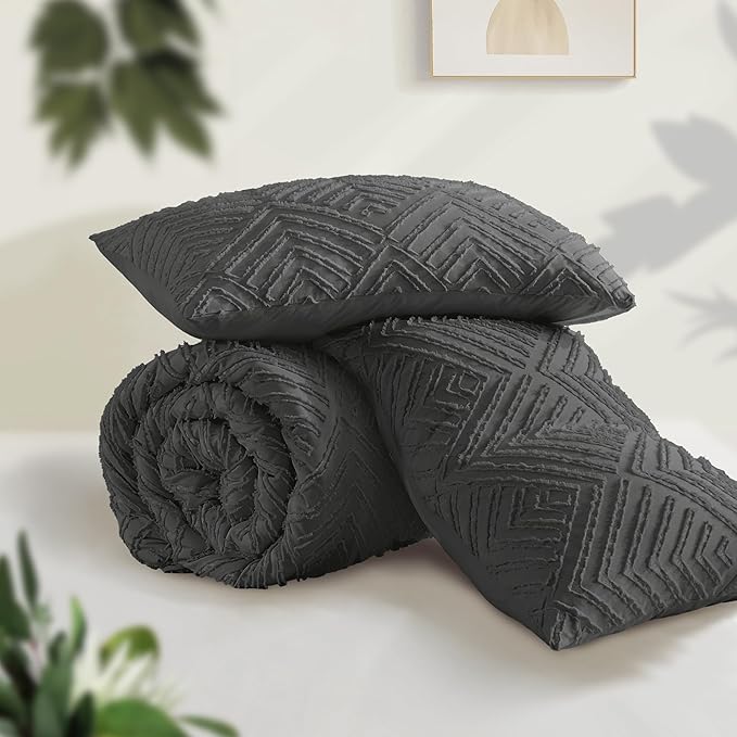 Andency Dark Grey Oversized King Comforter 128''x120'', 3 Pieces Dark Gray Soft - Image 3
