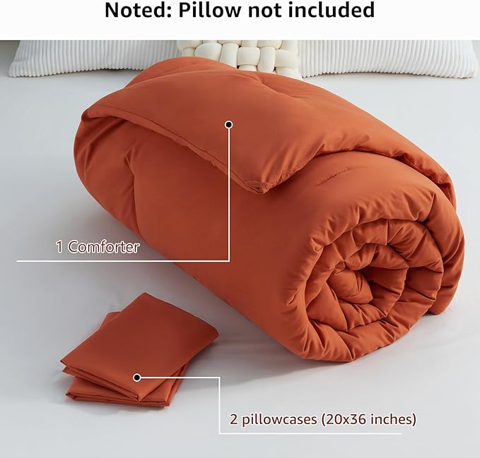 CozyLux California King Comforter Set Burnt Orange, 3 Pieces Cal King - Image 7