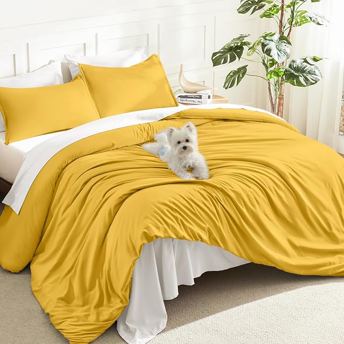 Litanika Mustard Yellow Comforter Set King Size, 3 Pieces Lightweight Solid by Litanika