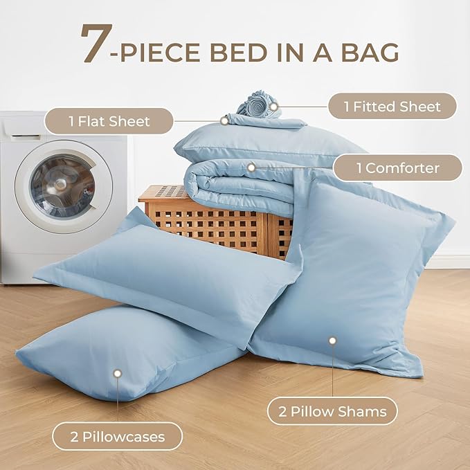 Sasttie King Size Comforter Set, 7 Pieces Bed in a Bag King, Complete Bedding - Image 6
