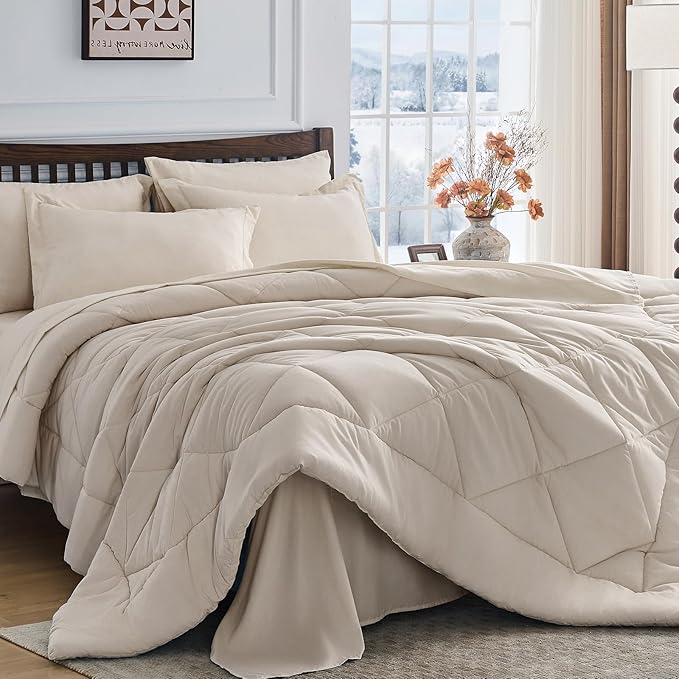HEVUMYI Beige Tan Twin-XL Comforter Set by HEVUMYI