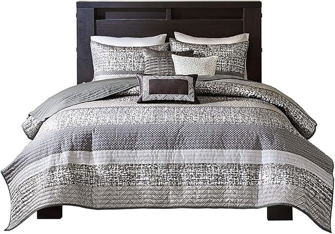 Madison Park King Quilt Set Lustrous Jacquard & Glitter Accent Coverlet Set - Image 8