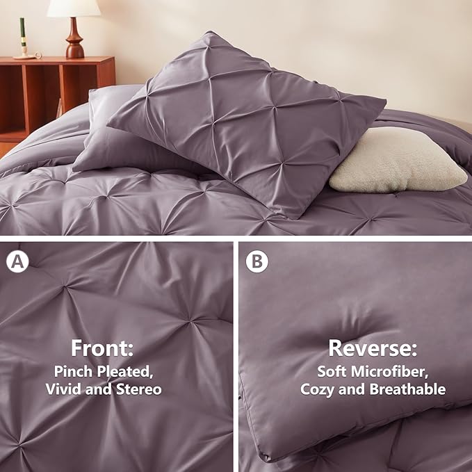 CozyLux Full Size Comforter Sets Grayish Purple, 7 Pieces Bed in A Bag Purple - Image 3