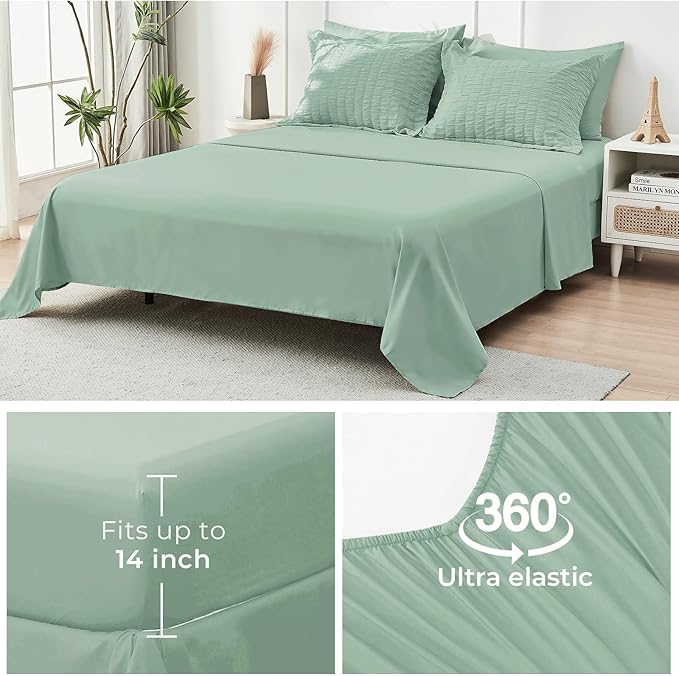 HYMOKEGE Sage Green Full Size Comforter Sets Seersucker 7 Pieces, All Season - Image 7