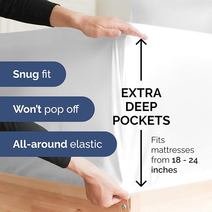 Extra Deep Queen 400 Thread Count Cotton Fitted Sheet - Image 3