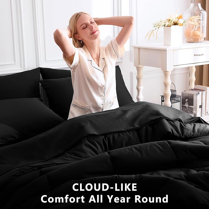 CozyLux Oversized Queen Comforter Sets Black, 7 Pieces Bed in a Bag, Ultra-Soft - Image 4