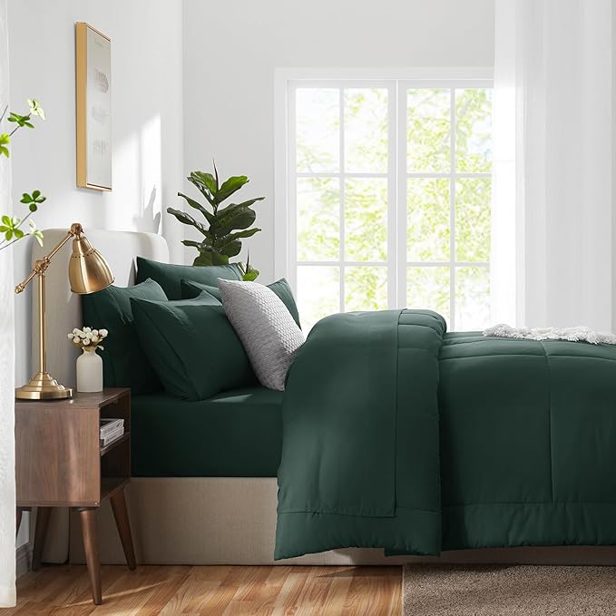 CozyLux Queen Comforter Set Forest Green, 7 Pieces Bed in a Bag, All Season - Image 9