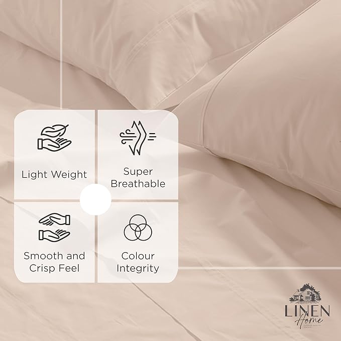 Linen Home 100% Cotton Percale Weave Fitted Sheet, Full Size, Sand Shell - Image 2