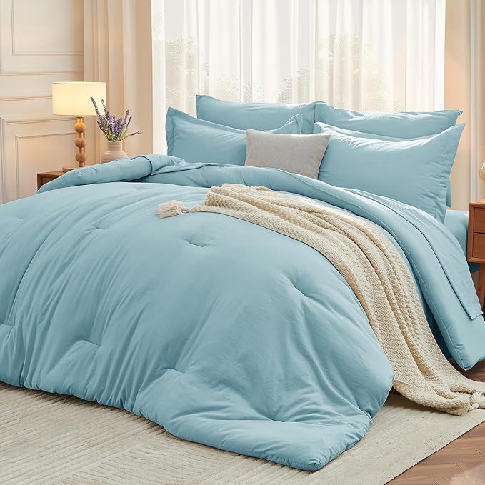 MUXHOMO 7 Pieces California King Comforter Set, Soft Bed in a Bag Cal King Size by MUXHOMO