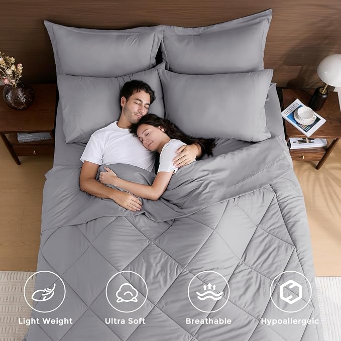 HEVUMYI Light Grey Queen Comforter Set - Image 2