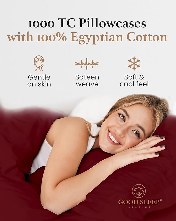 1000 TC Burgundy King Pillowcases Set of 4 100% Egyptian Cotton Pillow Cases - Image 4