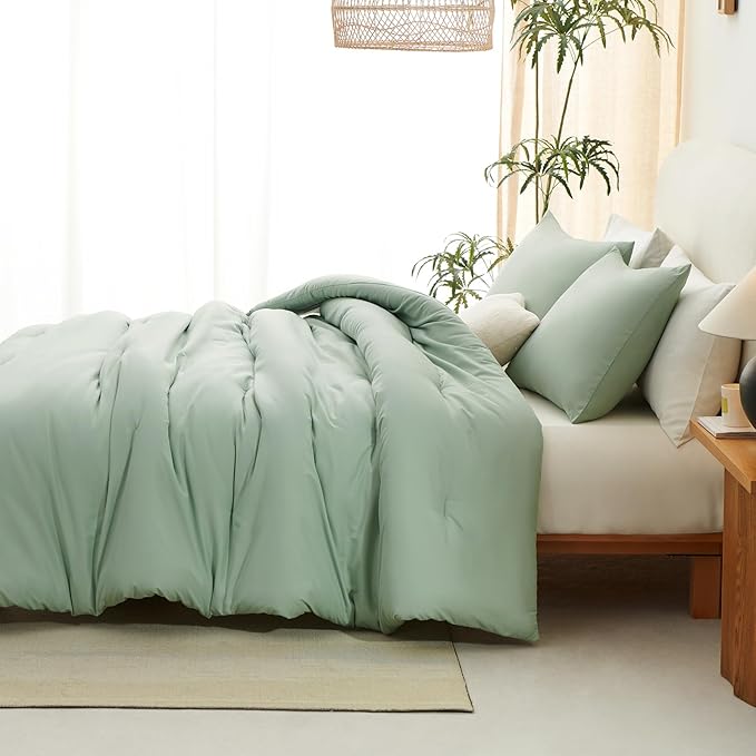 CozyLux Twin Comforter Set Sage Green, 2 Pieces Twin Extra Long Solid - Image 9