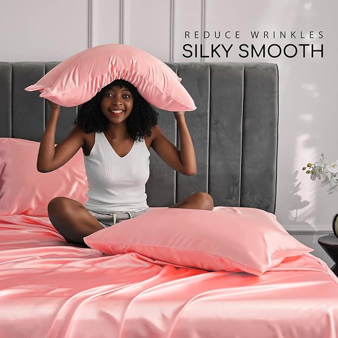 MR&HM Satin Bed Sheets, Queen Size Sheets Set - Image 3
