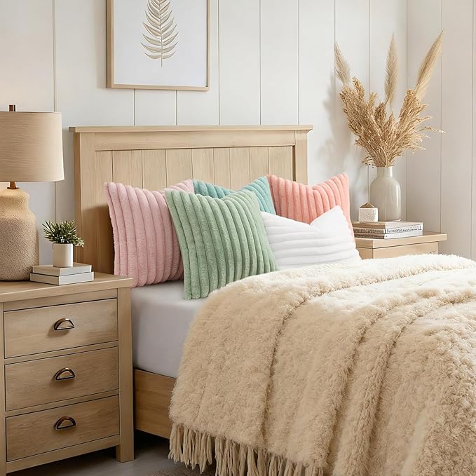 decorUhome Summer Cozy Faux Fur Throw Pillow Covers 16x16 Set of 2 Decorative - Image 7