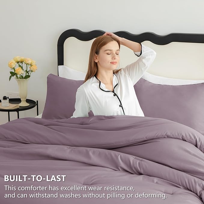 CozyLux Queen Comforter Set Dusty Purple, 3 Pieces Solid Comforters Queen Size - Image 3