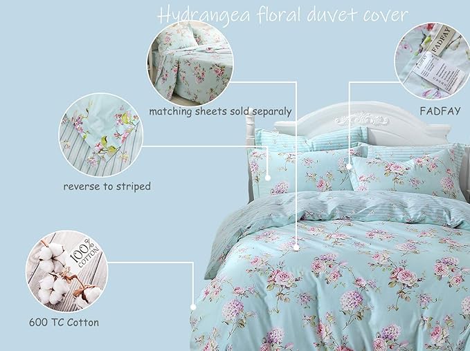 FADFAY Shabby Vintage Duvet Cover Twin XL Dorm Bedding Fashionable Rose and - Image 3