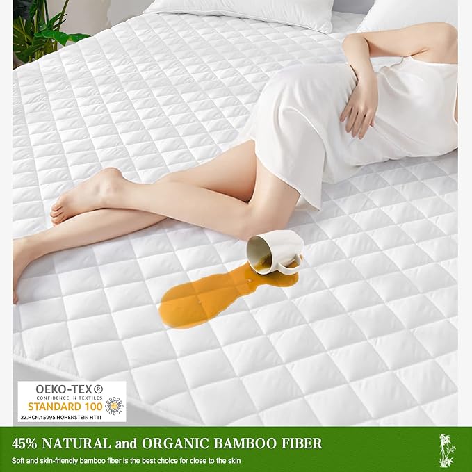 UNILIBRA Twin Mattress Pad Waterproof Rayon Made from Bamboo, Fitted Deep - Image 3