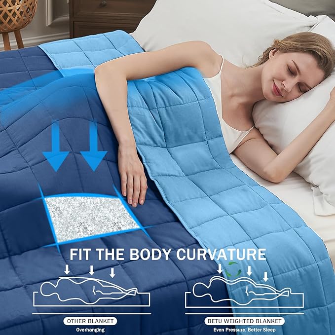 Blue Weighted Blanket for Adults 15lbs, Twin Full Size Cooling Heavy Throw - Image 2