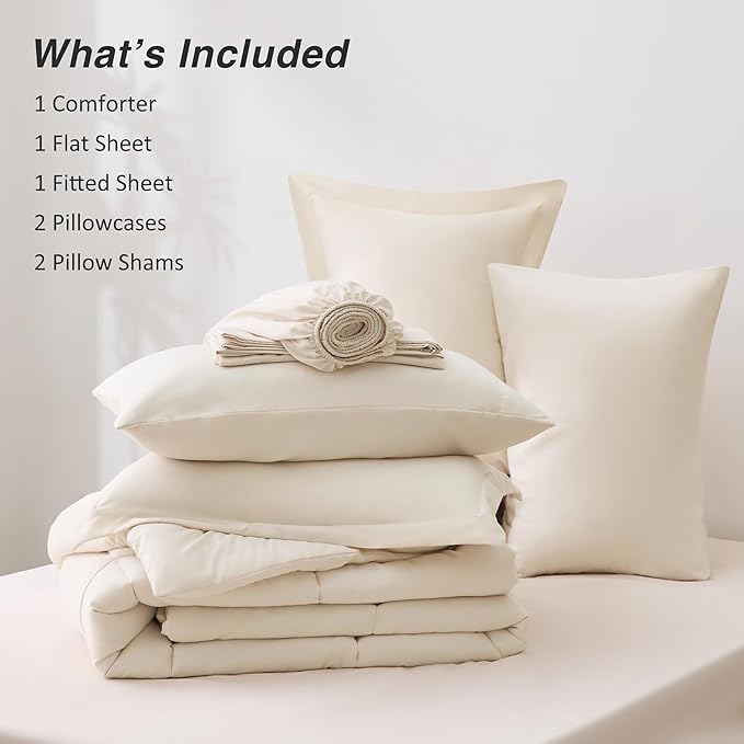 Love's cabin Full Comforter Set Beige, 7 Pieces Full Bed in a Bag, All Season - Image 8