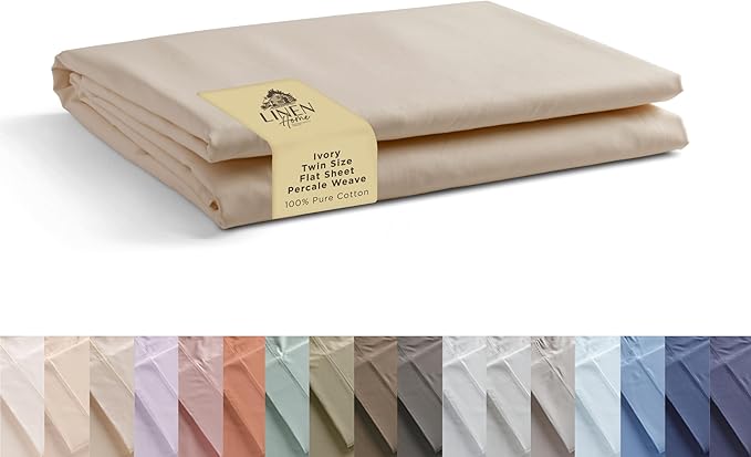 Linen Home 100% Cotton Percale 1 Flat Sheet, Twin Size by LINENHOME