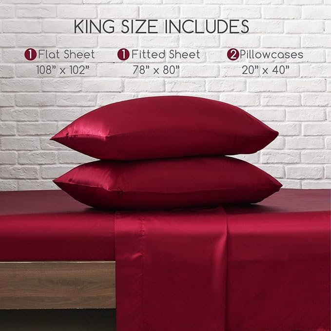 MR&HM Satin Bed Sheets, King Size Sheets Set - Image 7