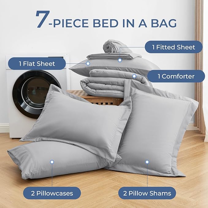 Sasttie Full Size Comforter Sets, 7 Pieces Bed in a Bag Full, Complete Bedding - Image 6