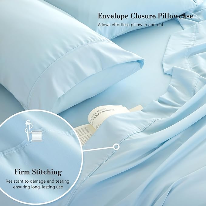 Kids Sheets Twin Size Soft Breathable Microfiber Bed Sheets Blue Bedding 16'' - Image 4