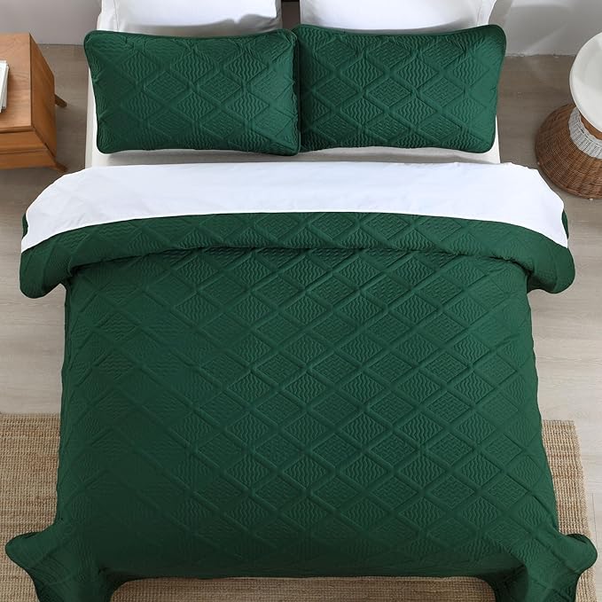 Yiran Quilts Queen Size, Emerald Green Spring Summer Bedspread Bedding Set - Image 7