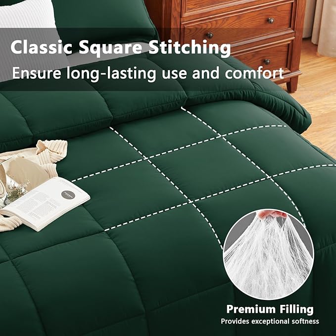 CozyLux Oversized Queen Comforter Set, 3 Pieces Emerald Green 98x98 Box - Image 2
