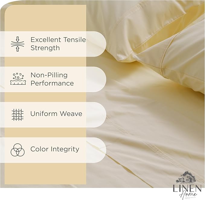 Linen Home 100% Cotton Percale Sheets King Size, Deep Pocket, 4 Pieces Set - Image 2