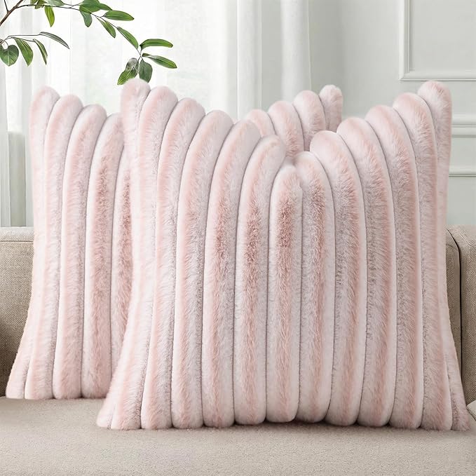 Pallene Faux Fur Plush Throw Pillow Covers 24x24 Set of 2, Luxury Soft Fluffy by PALLENE