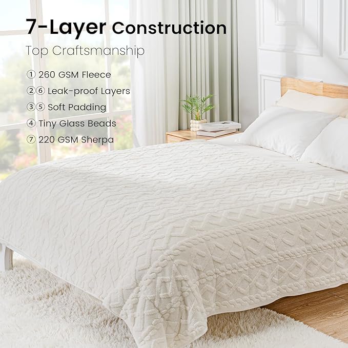 Drewin Weighted Blanket 15lbs Queen Size, Soft and Thick Jacquard Sherpa Heavy - Image 7