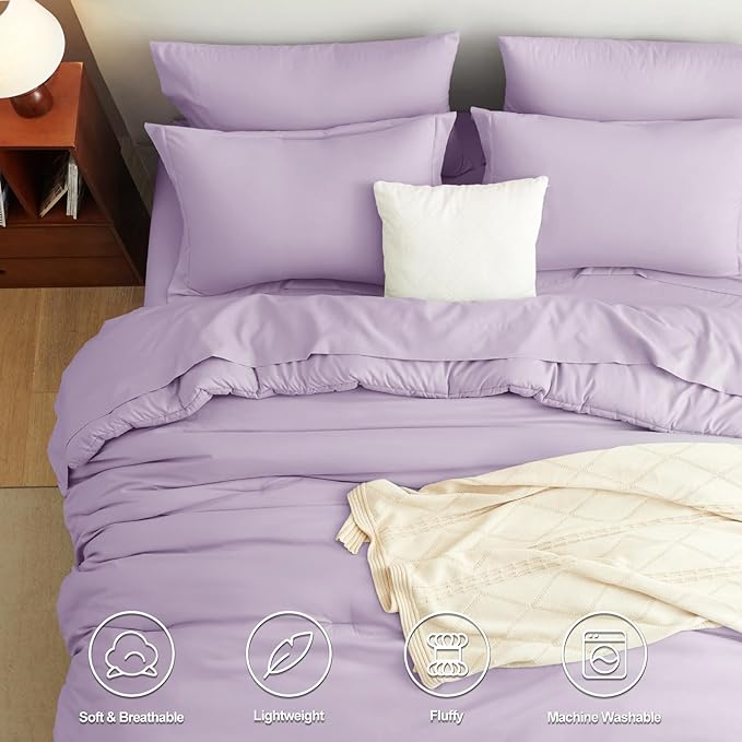 CozyLux Queen Comforter Set Lavender, 7 Pieces Bed in a Bag Queen Comforter Set - Image 2